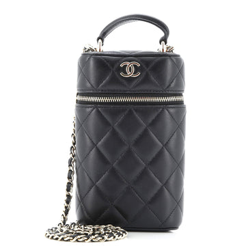 Classic Vanity Top Handle Phone Holder with Chain Quilted Lambskin