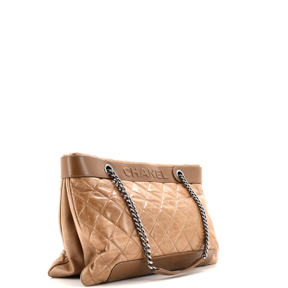 Aged Chain Logo Shopping Tote Quilted Aged Calfskin Large