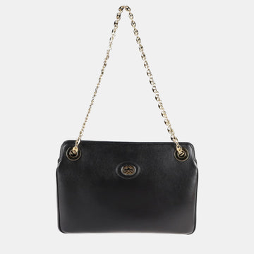 Black Leather Linea Marina Chain Shoulder Tote Bag