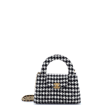 Kelly Top Handle Shopping Bag Quilted Houndstooth Tweed Mini