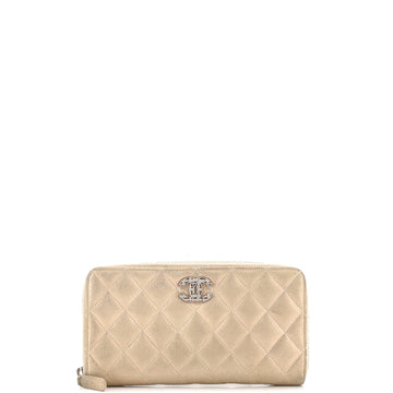 Zip Around Wallet Quilted Metallic Lambskin Long