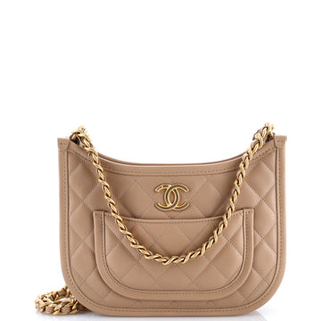 CC Front Pocket Chain Hobo Quilted Lambskin Medium