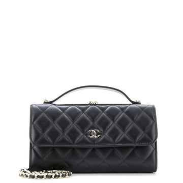 Flap Kisslock Phone Holder with Chain Quilted Calfskin