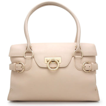 Salvatore Ferragamo Leather Gancini Tote Bag Beige