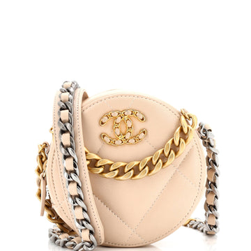 19 Round Clutch with Chain Quilted Leather