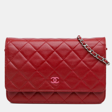 Red Lambskin Leather Classic Wallet on Chain