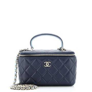 Classic Top Handle Vanity Case with Chain Quilted Lambskin Small