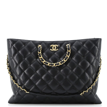 CC Chain Handle Shopping Tote Quilted Caviar Large