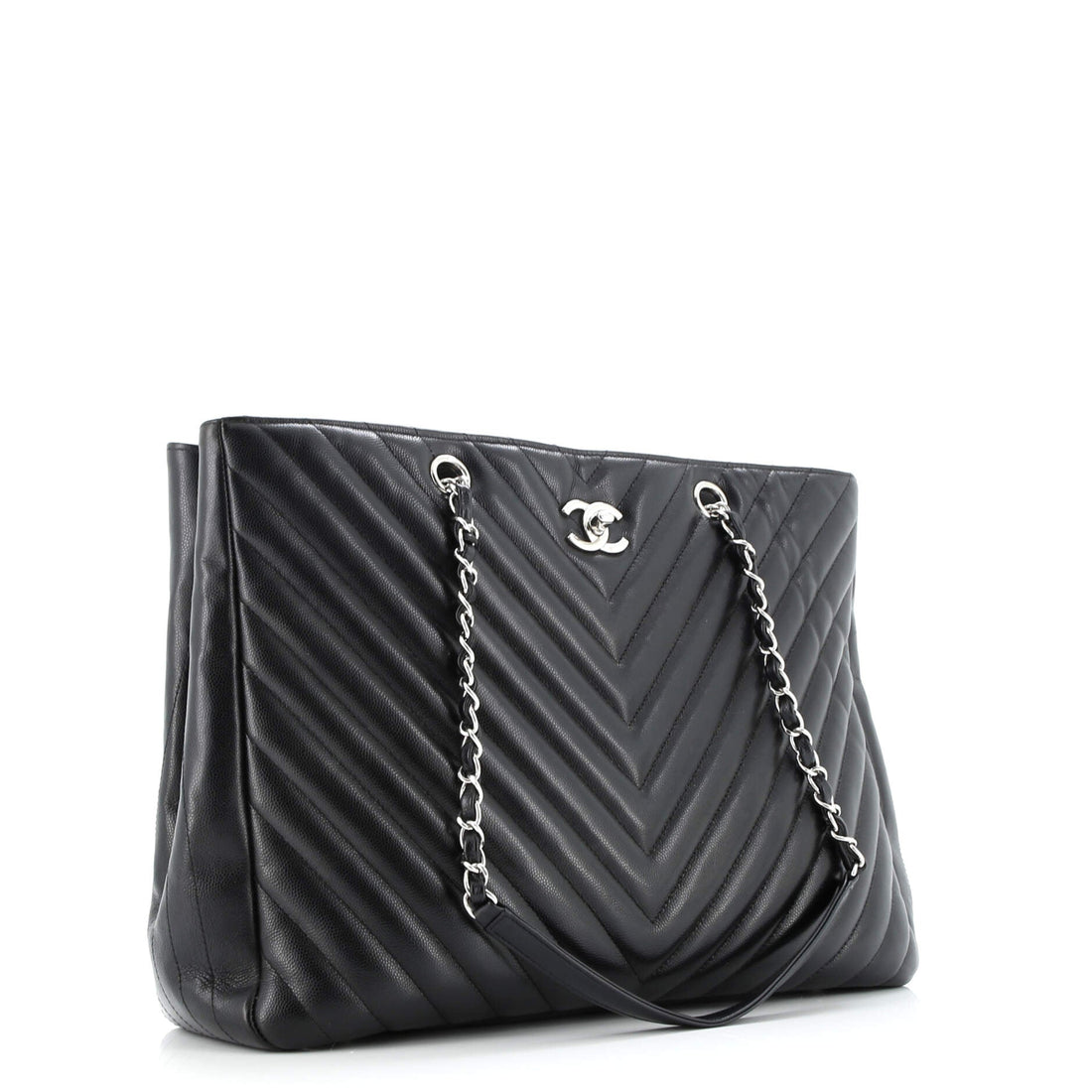 Classic CC Shopping Tote Chevron Caviar Large