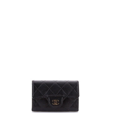 Classic Flap Card Case Quilted Caviar