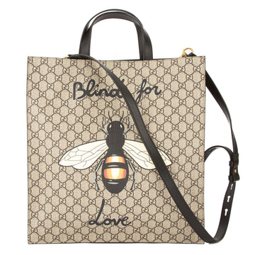 G*G Brown Leather Soft CS Supreme Canvas Bee Print Tote (New with Tags)