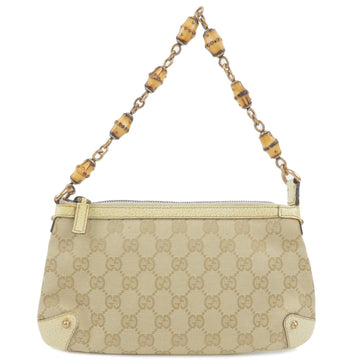 GUCCI Bamboo EC Canvas Leather Pouch Purse Beige Ivory 124289