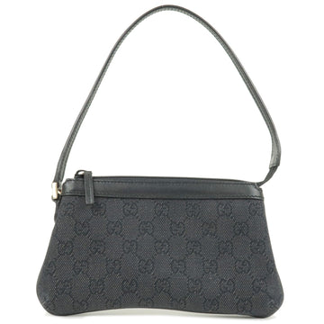 GUCCI CS Denim Leather Pouch Hand Bag Black NERO 272381