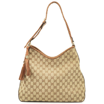 GUCCI Marrakech CS Canvas Leather Shoulder Bag Beige Brown 257026