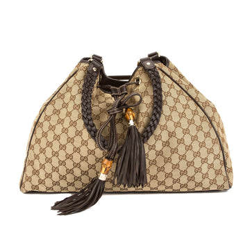 G*G Brown Leather CS Supreme Canvas PeCSy Tote (Pre Owned)