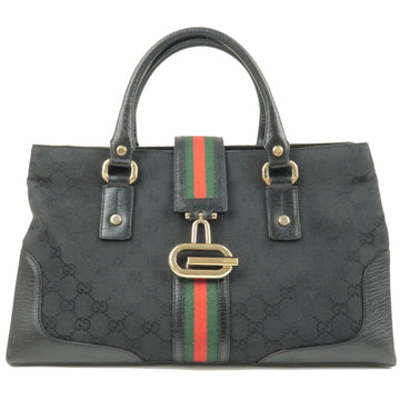 GUCCI Shelly Line CS Canvas Leather Hand Bag Black 131325
