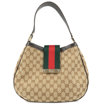 GUCCI Shelly Line CS Canvas Leather Shoulder Bag Beige 233608