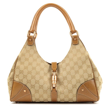GUCCI Jackie CS Canvas Leather Shoulder Bag Beige 124407