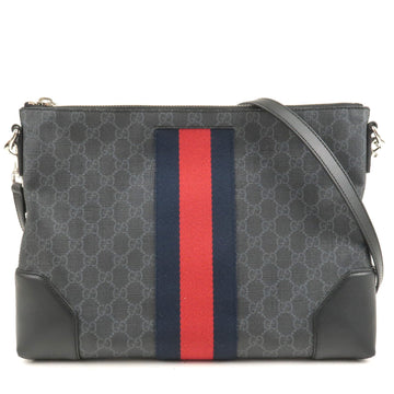 GUCCI CS Supreme Leather Shoulder Bag Gray Black 474139