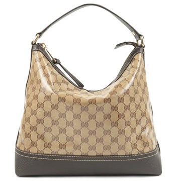 GUCCI CS Crystal Leather Shoulder Bag Beige Brown 336650