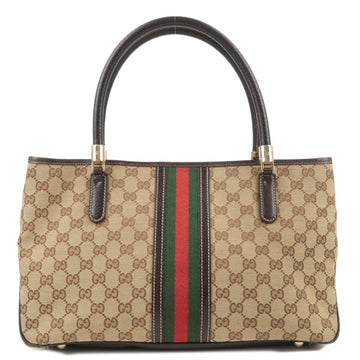 GUCCI Sherry CS Canvas Leather Tote Bag Beige Brown 161717