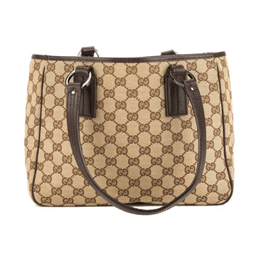 G*G Brown Leather CS Monogram Canvas Tote Bag (Pre Owned)