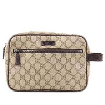 GUCCI CS Supreme Leather Clutch Bag Pouch Brown Beige 131224