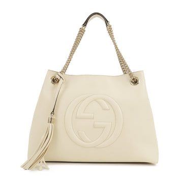 GUCCI SOHO Interlocking Leather Chain Shoulder Bag Ivory 536196