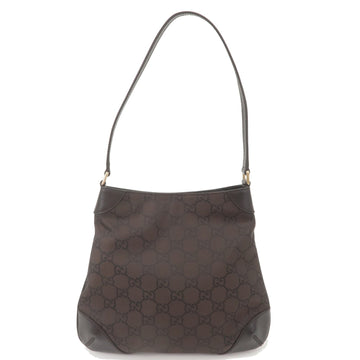 GUCCI EC Nylon Leather Shoulder Bag Brown Black 257296