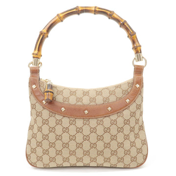 GUCCI Bamboo EC Canvas Leather Shoulder Bag Hand Bag Beige 137378