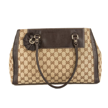 G*G Brown Leather CS Monogram Canvas Tote Bag (Pre Owned)