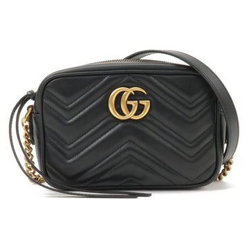GUCCI CS Marmont Leather Chain Shoulder Bag Black 448065
