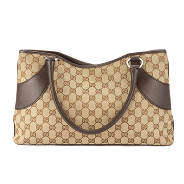 G*G Brown Leather CS Monogram Canvas Tote Bag (Pre Owned)