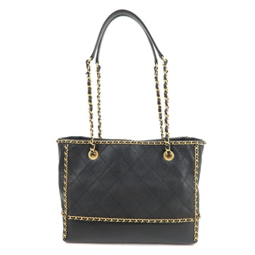 Chanel Matelasse Lamb Skin Chain Around Tote Bag Black AS