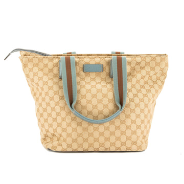 G*G Light Blue Leather CS Monogram Canvas Web Tote Bag (Pre Owned)