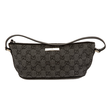G*G Black Leather CS Monogram Canvas Pochette Cosmetic Tote Bag (Pre Owned)