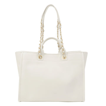 Chanel Deauville Leather WAY Chain Tote Bag GM White A