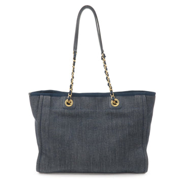 Chanel Deauville MM Denim Leather Chain Tote Bag Navy A
