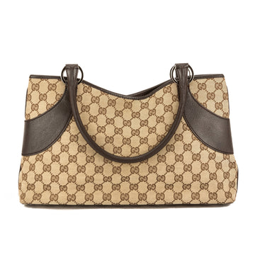 G*G Brown Leather CS Monogram Canvas Tote Bag (Pre Owned)