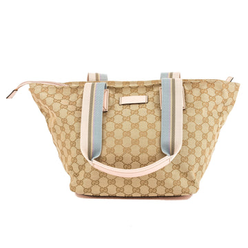 G*G Pink Leather CS Monogram Canvas Web Tote Bag (Pre Owned)