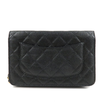 CHANEL Caviar Skin Chain Wallet Purse Black Shoulder Bag AP0250 Used