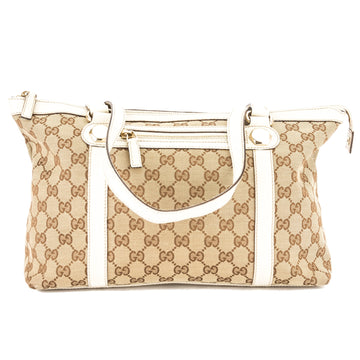 G*G Ivory Leather CS Monogram Canvas Medium Tote Bag (Pre Owned)