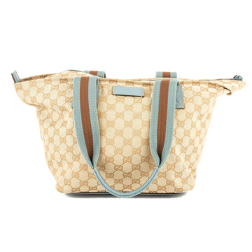 G*G Light Blue Leather CS Monogram Canvas Web Tote Bag (Pre Owned)