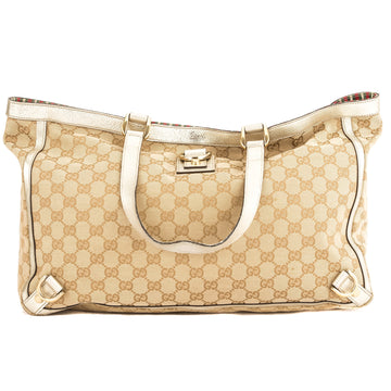 G*G Gold Metallic Leather CS Canvas Large Abbey D-Ring Tote (Pre Owned)