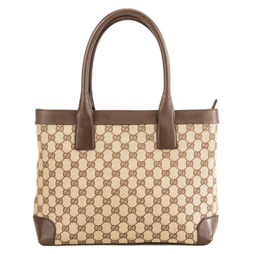 G*G Brown Leather CS Canvas Medium Tote Bag (Pre Owned)