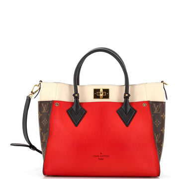 On My Side Tote Leather with Monogram Canvas MM