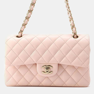 Pink Caviar Leather Matelasse W Flap Chain Shoulder Bag Size 23