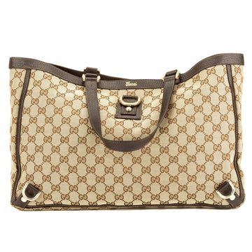 G*G Brown Leather CS Canvas Large Abbey D-Ring Tote (Pre Owned)