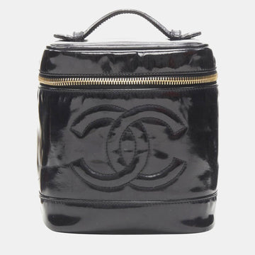 Vintage Black Patent Leather CC Logo Top Handle Vanity bag