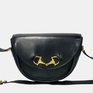 Black Leather Vintage Horsebit Shoulder Bag
